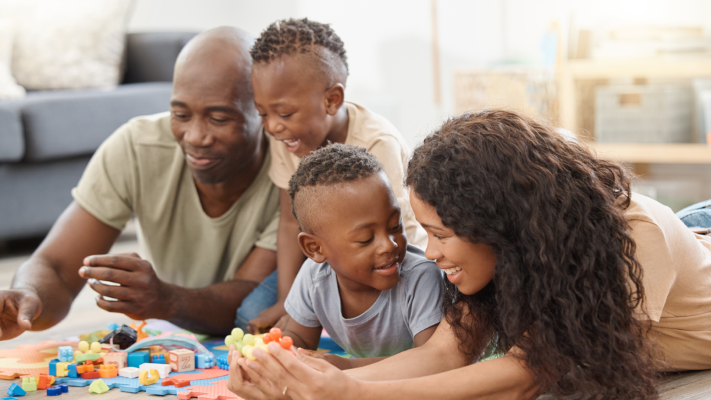 parents and boys with blocks