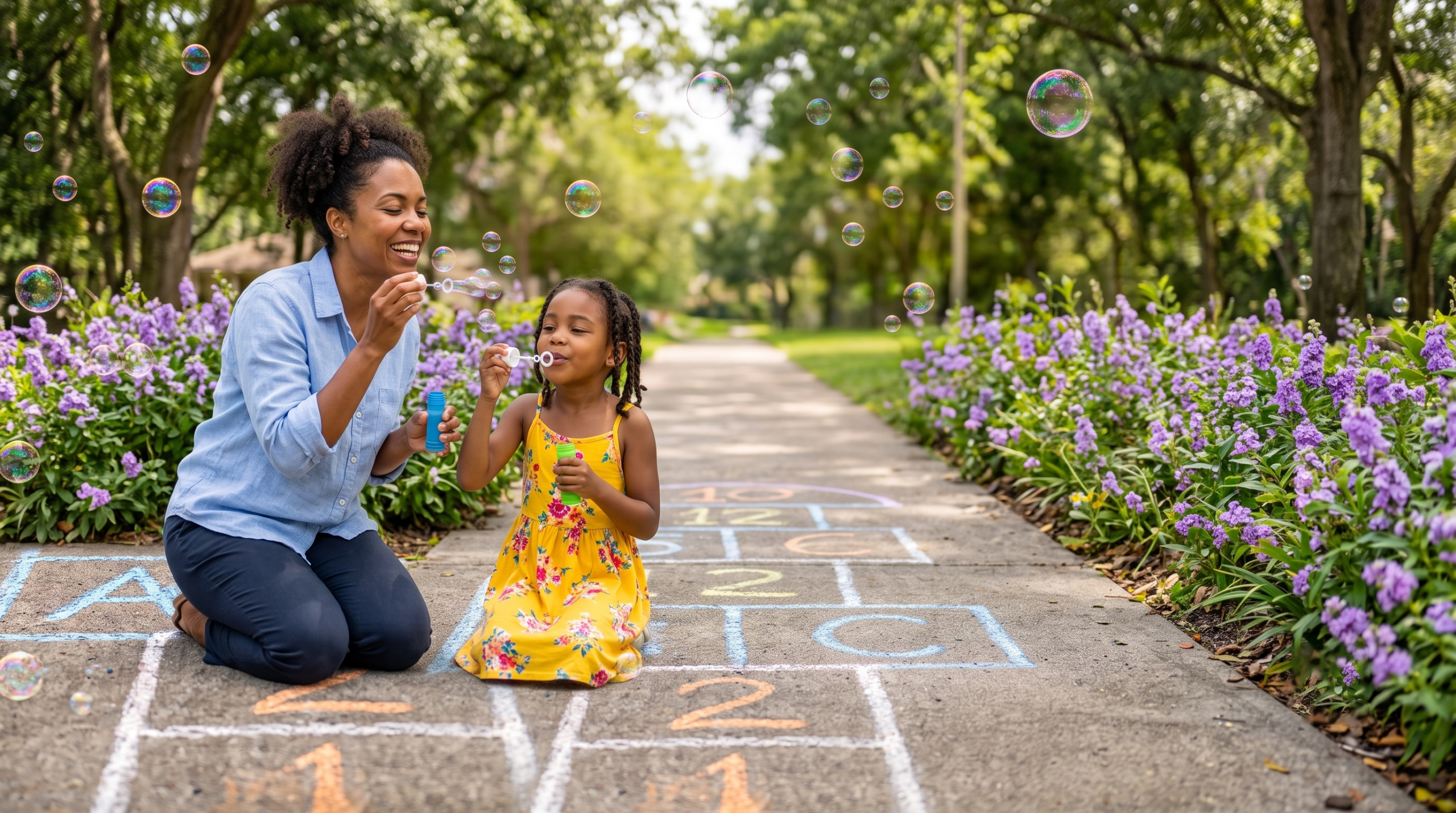 Mother & Daughter Blowing Bubbles